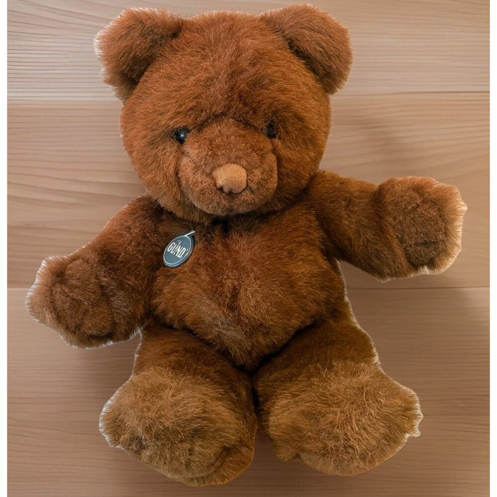 Vintage 1983 GUND Brown Teddy Bear Plush Medal Tag Korea 16” Classic Soft - Picture 3 of 9